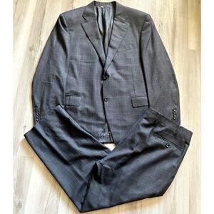 Canali Men’s 48R Charcoal Grey/ Shadow Black w/ Purple Checked Wool Suit Set